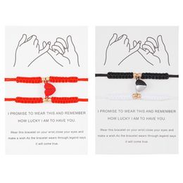 Link armbanden ketting zwarte rode string creatieve Chinese knoop liefdespaar kaart hart magneet aantrekkelijke armband 2-delige setlink