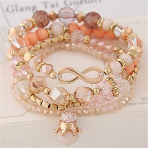 Bracelets à maillons chaîne Style bohème perles de cristal multicouches multicolore couronne Bracelet accessoires pour femme BraceletBangles bijoux Gi