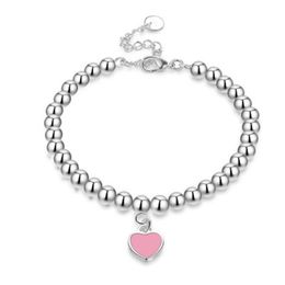 Link Pulseras Cadena Esmalte Epoxi Red Love Heart Bracelet Plástica en forma de corazón Pink Bead Bead Bracelink
