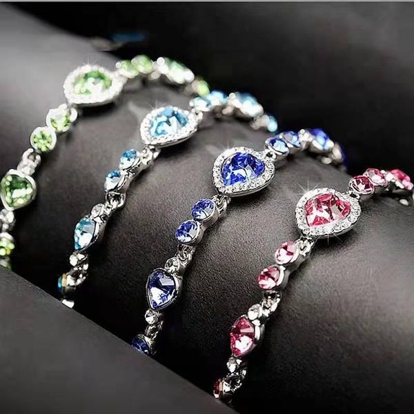 Lien Bracelets Chaîne De Mode Dames En Acier Inoxydable Coeur Océan Étoile Cristal Diamant Autrichien Bijoux Bracelet Pendentif Cadeau De Fête D'anniversaire