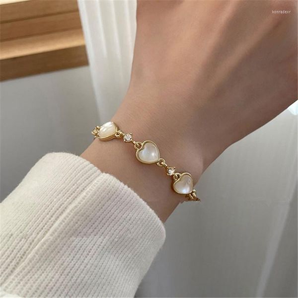 Pulseras de eslabones Cadena de moda Opal Love Heart Charm Bracelet para mujer Wedding Party 2023 Korean Trendy Punk Jewelry Bijoux Femmesl558Link