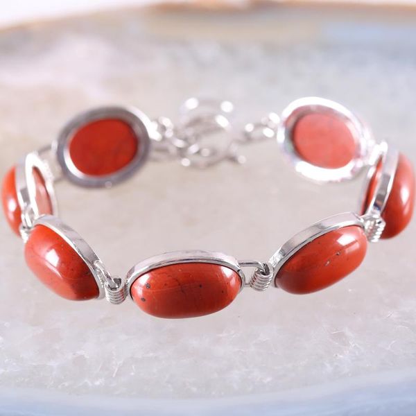 Bracelets à maillons chaîne bijoux faits à la main pour femmes, perles de cabochon ovales en jaspe rouge naturel réglables 7.5 