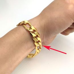 Linkarmbanden keten Italiaanse Figaro heuphop armband 8,5 inch 12 mm dik echte stempel 24k geel g/f goud bangle fijne vaste pols kettinglink