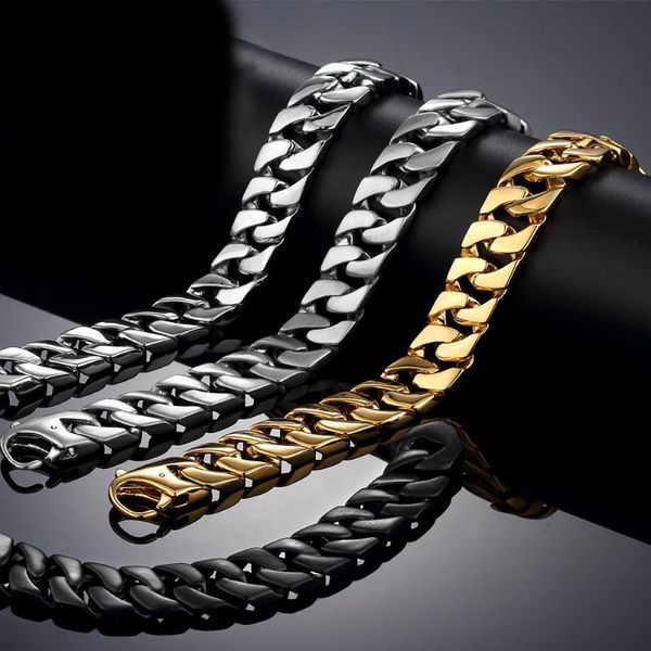 Pulseras de eslabones Cadena Hombres Acero inoxidable Alto pulido Oro Negro Pulsera cubana Brazalete Pulseras Brace clásico Encaje Hip Hop Joyería