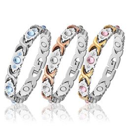 Bracelets à maillons chaîne style minimaliste 8.4mm en acier inoxydable pour femmes bijoux d'amitié cadeaux de luxe couleur rose bracelet en pierre de cristal