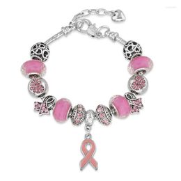 Link armbanden ketting PBR116 roze/wit/rood/blauw/groen/oranje lintkanker bewustzijn kristalhars kralen Diy armband sieraden voor vrouwen