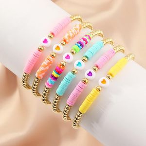 Bracelets à maillons chaîne ROMAD disques en argile polymère colorés Bracelet femmes coeur mignon fait à la main réglable couleur or perles Femme bijou de fête