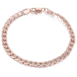 Link Armbanden ketting Rose Gold Bracelet voor vrouwen Men 5 mm Cut Hammered Flat Curb Cuban Mens Dames sieraden Gifts LGB251