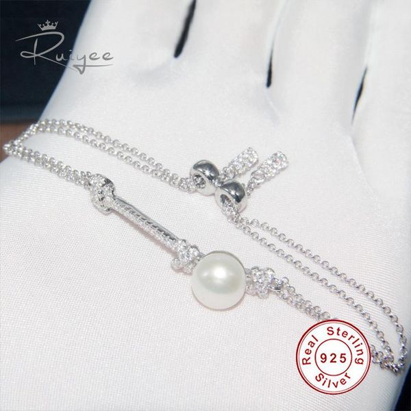 Lien Bracelets Chaîne RUIYEE Bracelet Bijoux De Mode En Argent Sterling 925 Micro-ensemble Push-pull Corde Noeud Perle Zircon Modèles Féminins