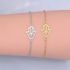 Pulseras de eslabones Cadena de acero inoxidable Dainty Hamsa Hand Charm Bracelet para mujeres Venta al por mayor Calidad increíble Orden de joyería OEM AceptadoEnlace