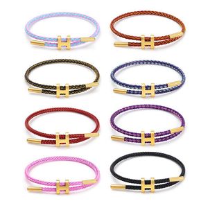 Pulseras de eslabones Cadena de acero inoxidable Pulsera de alambre 3D Oro duro con cuerda ajustable Impermeable para mujeres Joyería de lujo Enlace