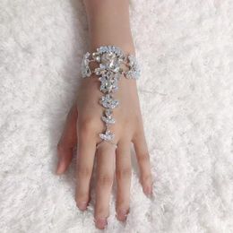 Lien Bracelets Chaîne Transparent Cristal Zircon Anneau De Mariée Bracelet De Luxe Strass Doigt Enveloppé Dos BraceletLien