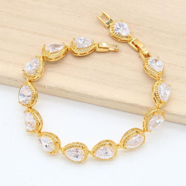 Link Pulseras Cadena de agua Drop de circonía blanca Pulsera de color oro para mujeres Caja de regalo de joyas de cumpleaños de bodas 9 colores disponibles