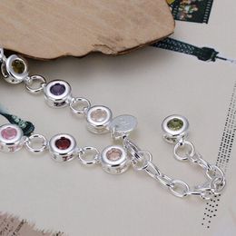 Pulseras de eslabones, cadena al por mayor para mujeres/hombres, pulsera chapada en plata 925, joyería de moda, dije de diamantes de imitación coloridos SB259Link