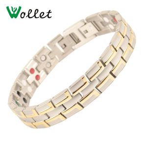 Bracelets à maillons Chaîne Wollet Bijoux 5 en 1 Bracelet magnétique en acier inoxydable 316L Bracelet pour femmes hommes Soins de santé Énergie de guérison Couleur Or