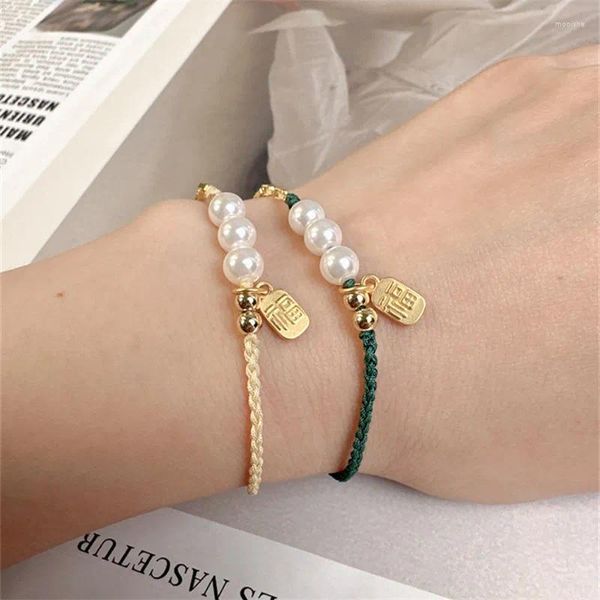 Pulseras de eslabones Cadenas Pulsera de perlas Pequeña joyería fresca Trenzado Cosas lindas Mujer Accesorios de moda coreana Mano de mujer premium