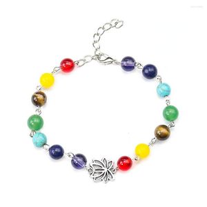 Link Armbanden Chakra Crystal Stone Armband Voor Vrouwen Lotus Hanger Bedels Yoga Reiki OM Meditatie Healing Balans Kralen Voet Sieraden