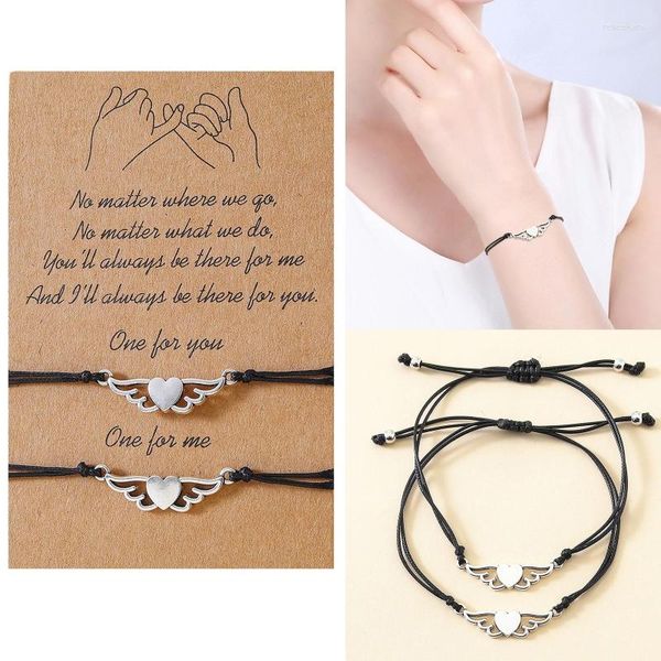 Pulseras de eslabones Pulsera con dijes Corazón Pareja de la suerte para Amistad Amor Ala Colgante Cadena de cuerda