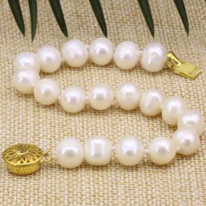 Lien Bracelets Charms 3 Style Naturel Noir Blanc 8-9mm Perles D'eau Douce Nearound Pearl Strand Bracelet Pour Femmes Bijoux 7.5 pouces B3175