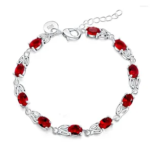 Link Bracelets Charms Fashion Chail Shinning Oval Red Cubic Zirconia Stone Bracelet Bangle Gifts for Ladies