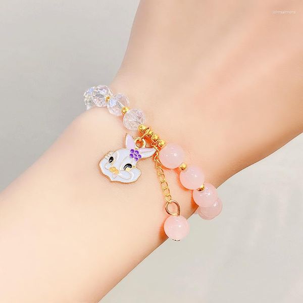 Bracelets à maillons en perles de verre pour enfants, bijoux de fleurs en cristal de dessin animé pour filles, mignon et doux, vente en gros