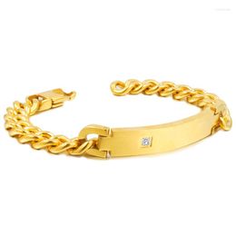 Link Armbanden Chimdou Mens Gold kleur roestvrij staal ID armband punk 2023 aankomsten Rhinestone groothandel Bijoux bransoletka urok