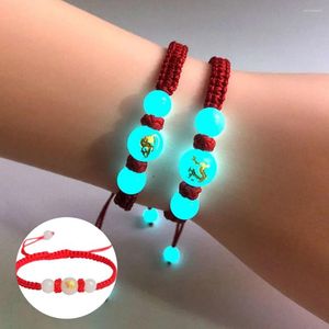 Bracelets à maillons Style chinois 12 animaux du zodiaque Bracelet unisexe fait à la main tressé rouge chaîne porte-bonheur pierre lumineuse réglable cadeau de couple