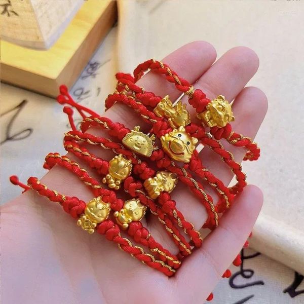 Bracelets à maillons de Style chinois en forme de Dragon, tissé à la main, réglable, pour femmes et hommes, bijoux en corde de couleur rouge de l'année