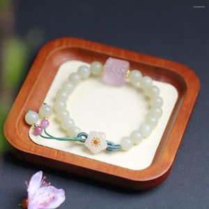 Bracelets à maillons en Jade de Style chinois pour femmes, perle de fleur ancienne, étape par étape, bijoux en corde tissée à la main