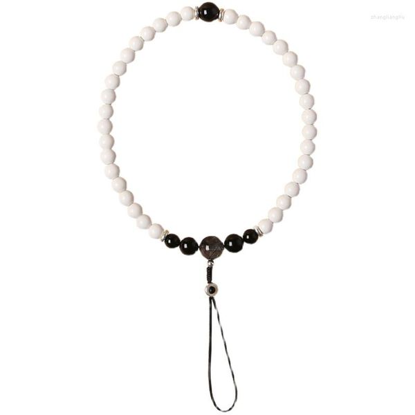 Pulseras de eslabones Estilo chino Ágata negra natural Encanto para teléfono móvil Cordón de cristal Muñeca corta desmontable