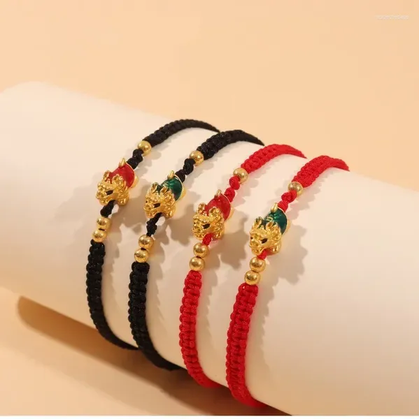 Bracelets à maillons de Style chinois, Vintage, tissé à la main, pendentif Dragon pour femmes et hommes, année du zodiaque réglable, 2024
