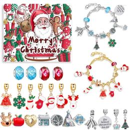 Bracelets à maillons avec calendrier de l'avent de noël, perles, chaussettes du père noël, bricolage, cadeau de Collection pour filles de neige