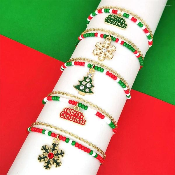 Bracelets à maillons en corde tressée de noël, pendentif en alliage d'arbre de noël pour femmes et filles, bijoux cadeaux de fête