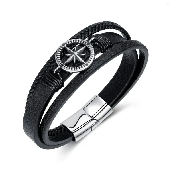 Bracelets de liaison Chuangcheng en acier inoxydable nord étoile Compasse multicouche bracelet en cuir tissé à la main pour les chaînes pour hommes bijoux