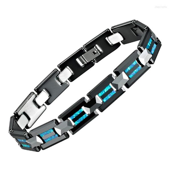 Lien Bracelets Classique Noir Céramique Bleu Opale Tungstène Bracelet Pour Hommes Et Femmes Charme Bracelets Costume Mâle Hommes Bijoux Homme Cadeau