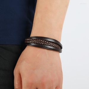 Lien Bracelets Bracelet En Cuir Noir Classique Avec Fermoir Magnétique En Métal Bijoux De Mode Beau Cadeau Pour Hommes
