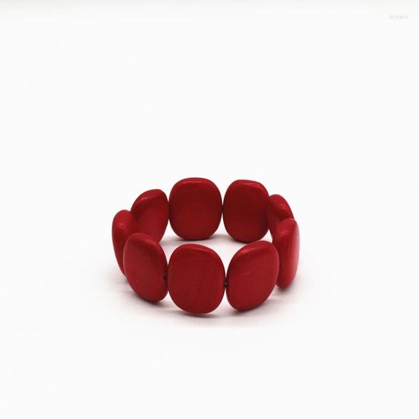 Lien Bracelets Classique Rouge Enduit Bracelet Pour Les Femmes Arrivée De Mode En Bois Élastique Grande Perle Ronde Femme Bijoux Être En Vente 2023