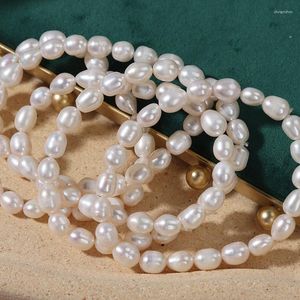 Bracelets à maillons classiques en perles d'eau douce naturelles blanches pour femmes, perles de coquille ovales, Bracelet élastique fileté, bijoux à la mode, vente en gros