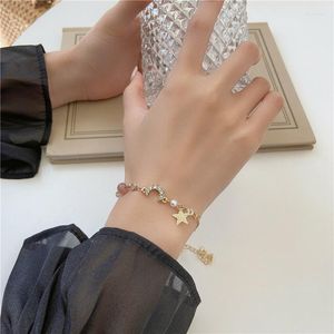Link Armbanden Clear Zirkon Moon Star Bracelet For Women Gold Color Chain Bangles Pearl kralen mannen Fashion Jewelry Girl Cadeau