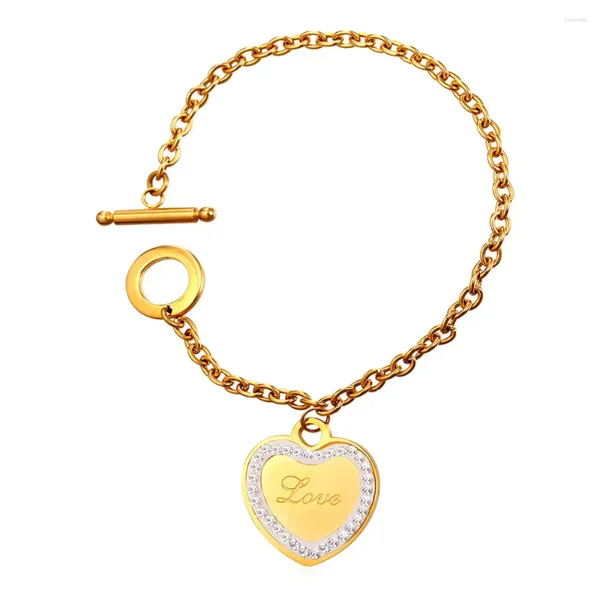 Bracelets à maillons Collare Bracelet coeur en cristal pour femmes en acier inoxydable strass couleur or Bracelets amour cadeau de saint valentin H918