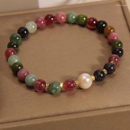 Bracelets de liaison Bracelet de perle colorée élégante Vintage Faux Pearl Tourmaline Women's for Stress Relief bien-être coloré élastique