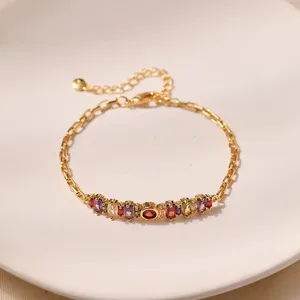 Pulseras de eslabones Pulsera de lujo de circón de colores para mujer Chapado en cobre 18K Oro Cadena de caja de metal a prueba de agua Joyería personalizada de moda