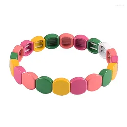 Pulseras de eslabones Colorido Arco Iris Geométrico Esmalte Azulejo Pulsera Mujeres Moda Brazalete Elástico Pulseras Hechas A Mano Trenzado Joyería Apilable