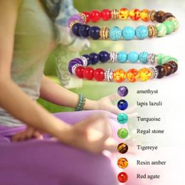Link Armbanden Kleurrijke Energie Yoga Armband Sieraden Reiki Healing Natuursteen 7 Chakra Meditatie Vrouwen Sieraden Cadeau