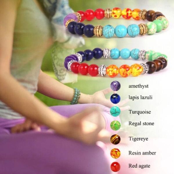 Bracelets à maillons colorés pour Yoga, énergie, bijoux de guérison Reiki, pierre naturelle, 7 chakras, méditation, cadeau pour femmes