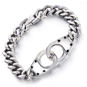 Link Armbanden Koele handboeien Vorm voor mannen Zilver kleur Roestvrij staal Curb Chain Links Stijlvolle punk mannelijke pulseira