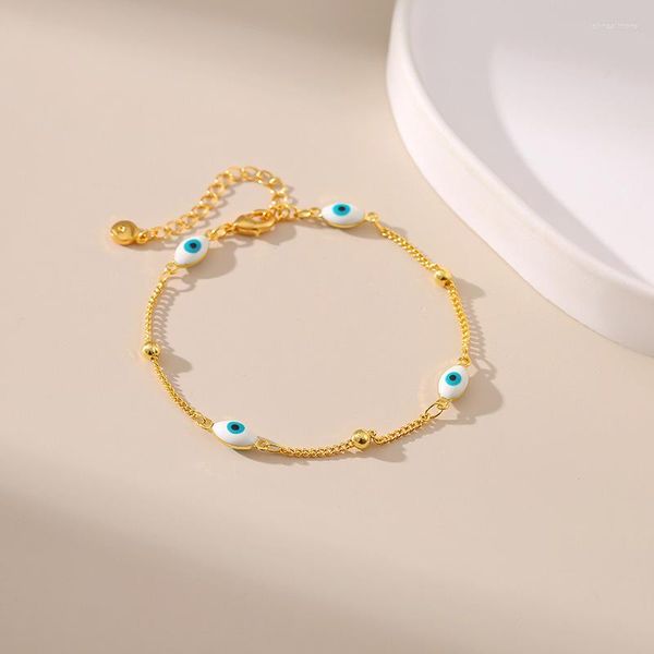 Lien Bracelets Cuivre Plaqué Or 18K Chaîne Bracelet Métallique Polyvalent Romantique Accessoires De Mode Yeux Bleus Cadeaux D'anniversaire