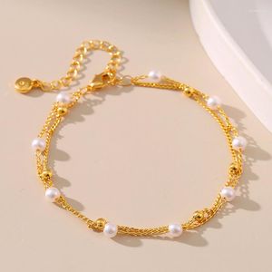 Link armbanden koper vergulde 18k gouden Koreaanse versie parelarmband romantisch unieke persoonlijkheid sieraden charme verjaardag cadeau voor vrouwen