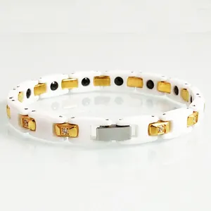 Link Armbanden Paar Voor Liefhebbers Gezondheidszorg Magnetische Armband Man Goud Kleur Roestvrij Staal Kristal Ingelegd Dames Keramische Sieraden