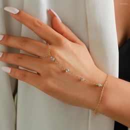 Link Armbanden Creatieve Boho Kristal Kleine Vinger Ketting Voor Vrouwen Bruiloft Bruids Eenvoudige Aansluitende Hand Harnas Armband Y2K Sieraden